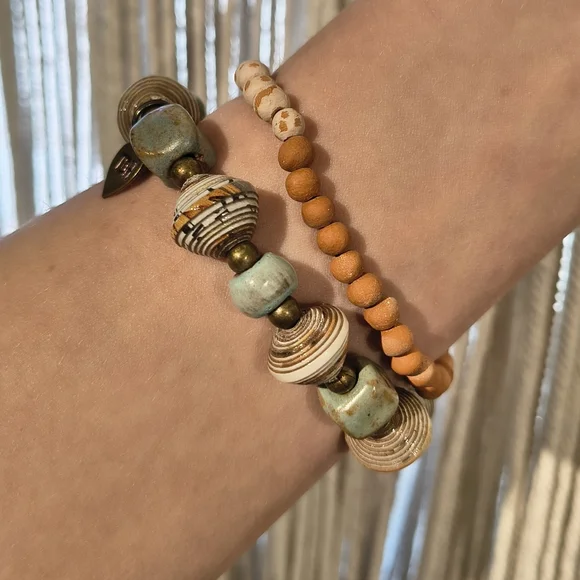 Turquoise & Orange Boho Beaded Bracelet Set - Picture 4 of 4